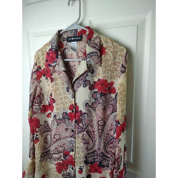 Sag Harbor Semi Sheer Long Sleeve V Neck Collared Paisley Floral Blouse. Size 14 - Picture 2 of 11